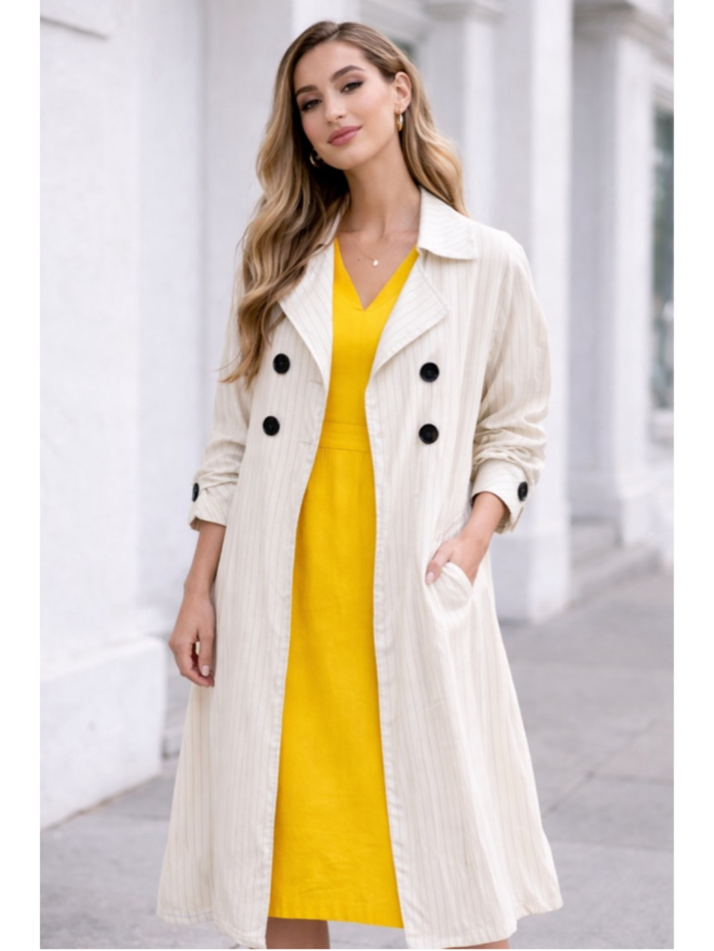 Self-Portrait x REVOLVE Pinstripe Duster Trench Coat White Large